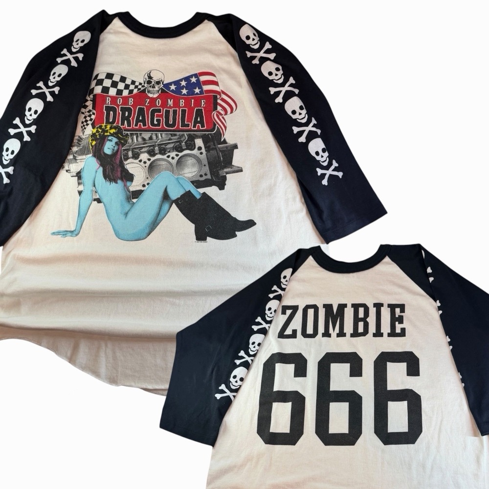 Vintage 1999 Rob Zombie Dragula 666 3/4 Sleeve Raglan T-Shirt Size XL 23"x32"